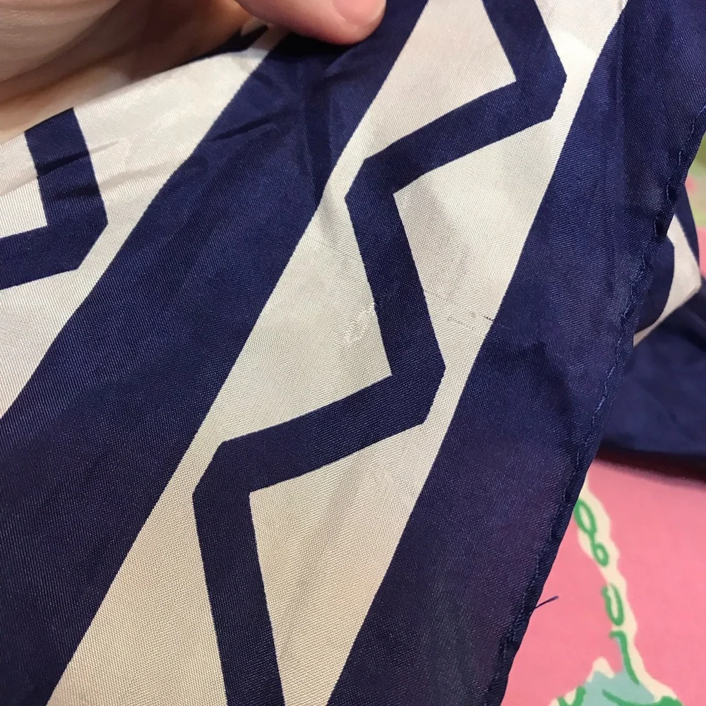 Christian Dior Navy and White Patterned vintage Scarf